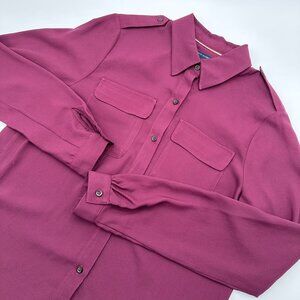 Tommy Hilfiger Women's Utility Epaulette‎ Long Sleeve Blouse, Size M, Burgundy
